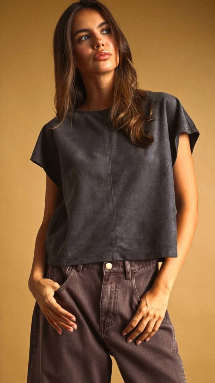 NEW MIOU MUSE suede boxy top in grey